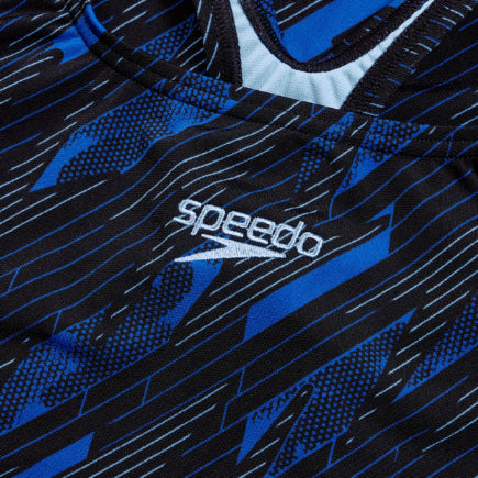 Speedo Hyperboom Allover Medalist Swimsuit ( Black/Blue )