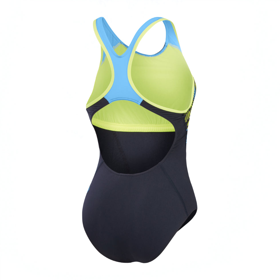 Speedo Placement Laneback Swimsuit ( Black/Blue )