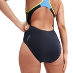 Speedo Placement Laneback Swimsuit ( Black/Blue )